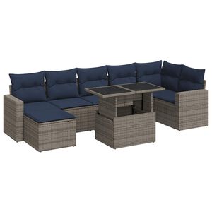 vidaXL 8 Piece Garden Sofa Set with Cushions Grey Poly Rattan Acacia