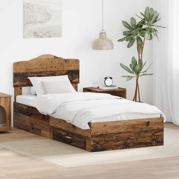 vidaXL Bed Frame with Headboard Old Wood 90 x 200 cm Engineered Wood