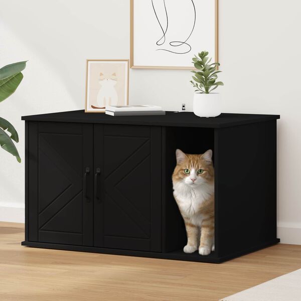 vidaXL Cat House Black 85 x 55 x 50 cm Engineered Wood