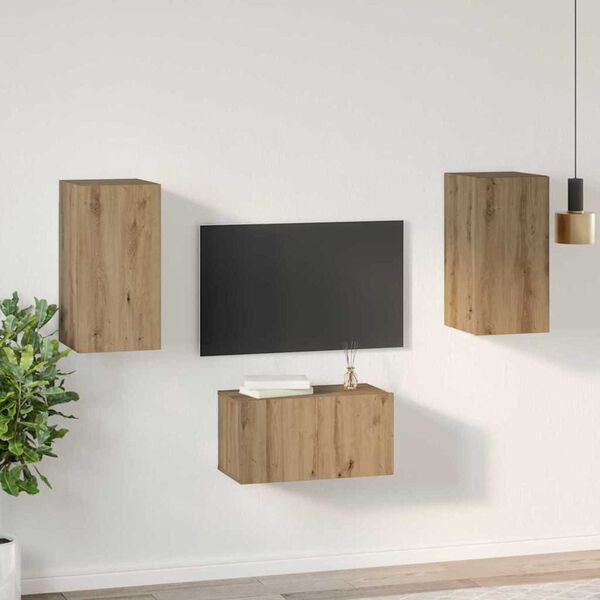 vidaXL TV Cabinet Set Wall-mounted 3 pcs Artisan oak 60 x 30 x 30 cm