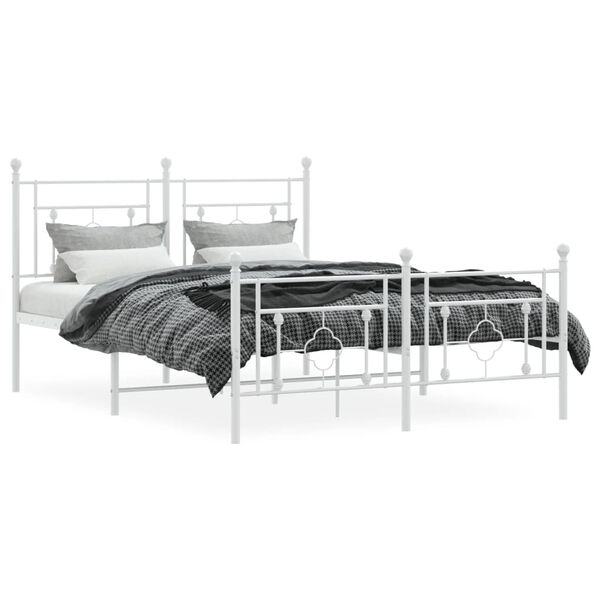vidaXL Metal Bed Frame without Mattress with Footboard White 140x200cm