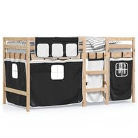 vidaXL Kids' Loft Bed with Curtains White&Black 90x200 cm Solid Wood Pine