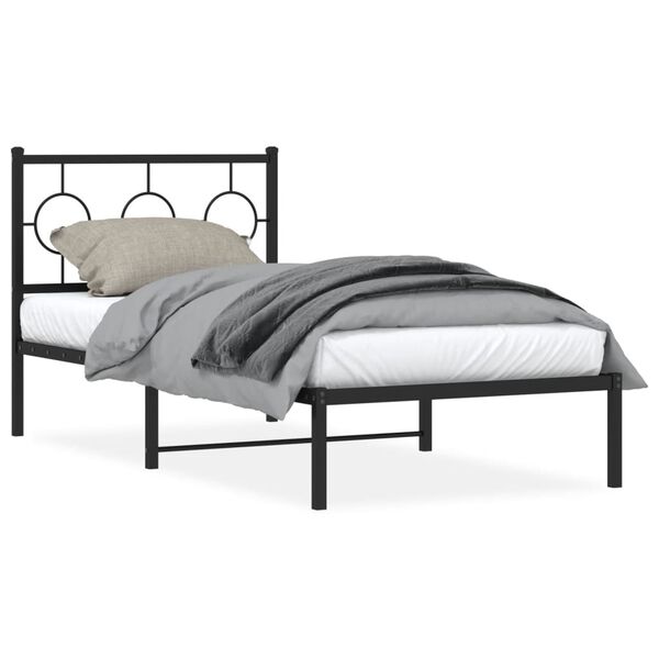 vidaXL Metal Bed Frame without Mattress with Headboard Black 90x190cm