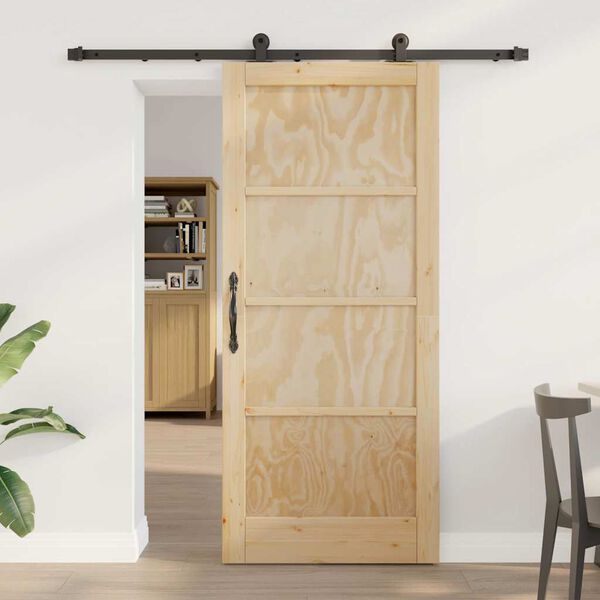 vidaXL Sliding Door Natural and Black 86 x 198.5 cm Solid Pine Wood