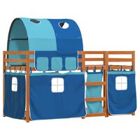 vidaXL Bunk Bed with Curtains Blue 75x190 cm Solid Wood Pine