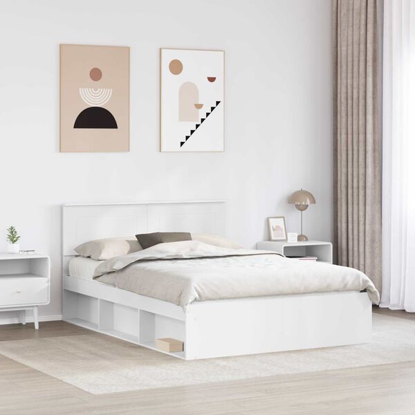 vidaXL Bed Frame with Headboard White 150 x 200 cm Engineered wood