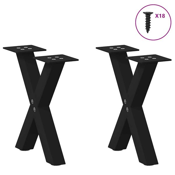 vidaXL Coffee Table Legs X-Shaped 2 pcs Black 30x(30-31) cm Steel