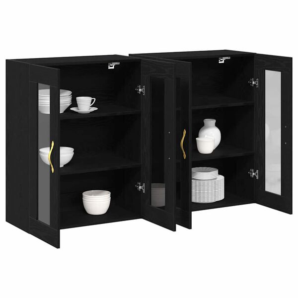 vidaXL Wall Cabinets 2 pcs Black Oak 69.5 x 34 x 90 cm Engineered Wood