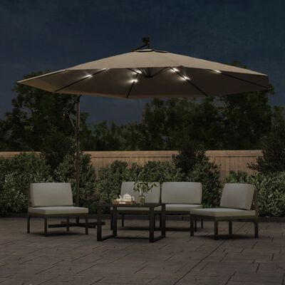 vidaXL Cantilever Umbrella with LED Lights and Metal Pole 350 cm Taupe