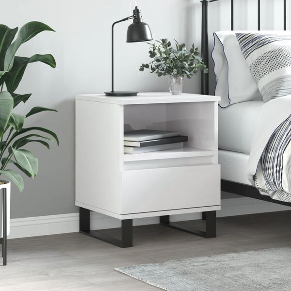 vidaXL Bedside Cabinet High Gloss White 40x35x50 cm Engineered Wood