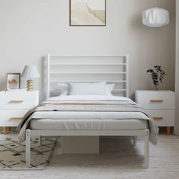 vidaXL Metal Bed Frame without Mattress with Headboard White 100x200cm
