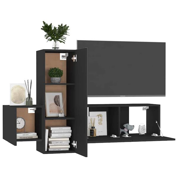 vidaXL 3 Piece TV Cabinet Set Black Engineered Wood