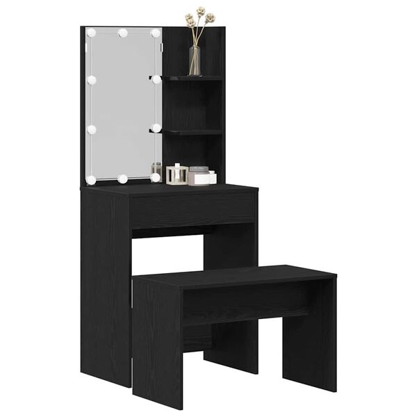vidaXL LED Dressing Table Set 2 pcs Black Oak Engineered Wood