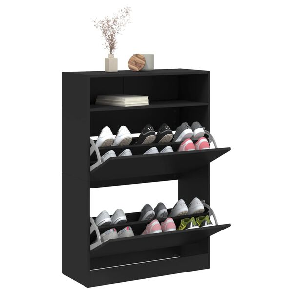 vidaXL Shoe Cabinet with 2 Flip-Drawers Black 80x34x116 cm