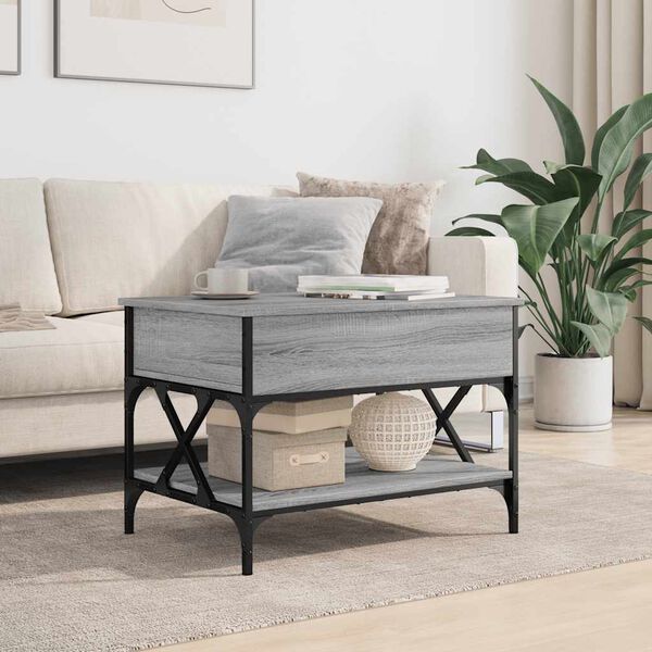 vidaXL Coffee Table Grey Sonoma 70x50x50 cm Engineered Wood and Metal