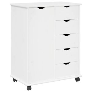 vidaXL Rolling Cabinet White 63.5 x 39 x 79 cm Solid Pine Wood