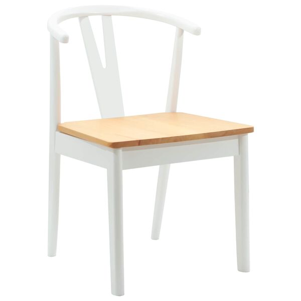 vidaXL Dining Chair 2 pcs White and Natural Solid Rubber Wood