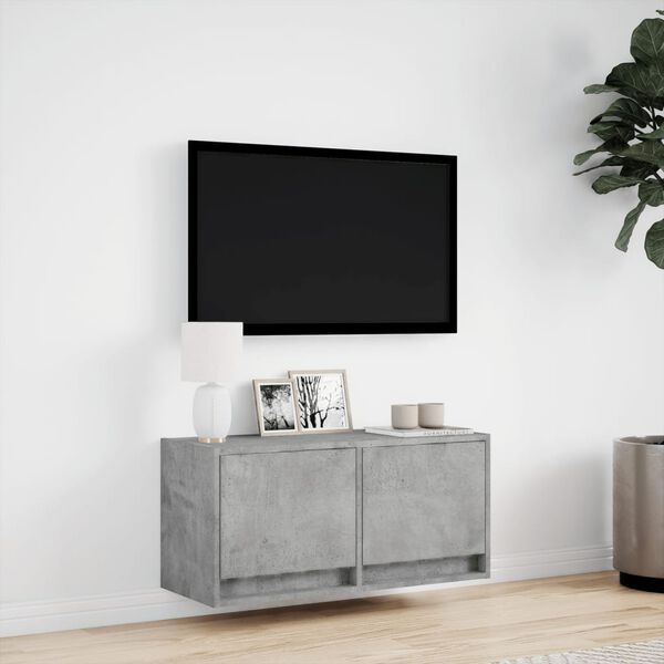vidaXL TV Wall Cabinet with LED Lights Concrete Grey 80x31x35 cm