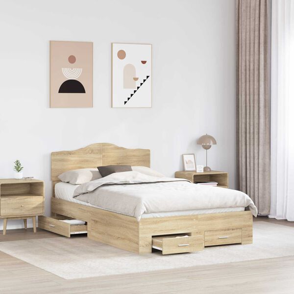 vidaXL Bed Frame with Drawer Sonoma Oak 135 x 190 cm Engineered Wood