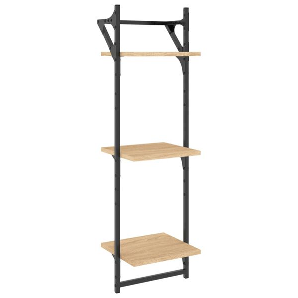 vidaXL 3-Tier Wall Shelves with Bars 2 pcs Sonoma Oak 30x25x100 cm