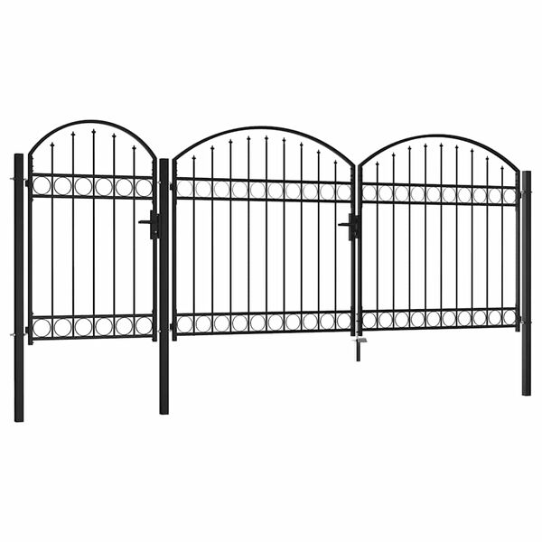 vidaXL Garden Fence Gate with Arched Top Grey 400 x 125 cm Steel
