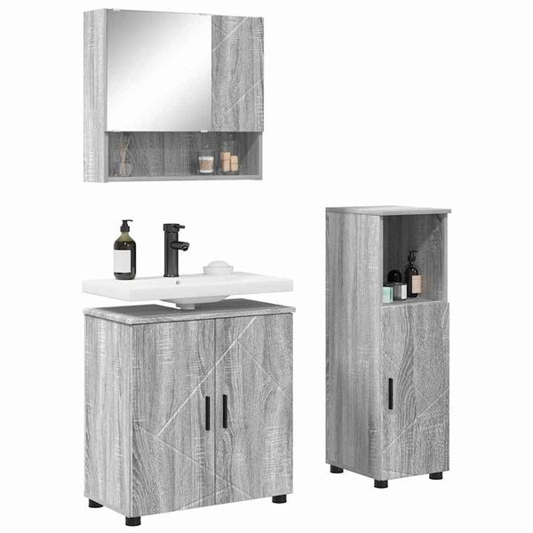 vidaXL Bathroom Furniture Set Wall-mounted with Door 3 pcs Grey Sonoma