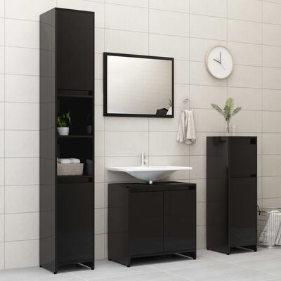 vidaXL Bathroom Cabinet High Gloss Black 60x33x61 cm Chipboard