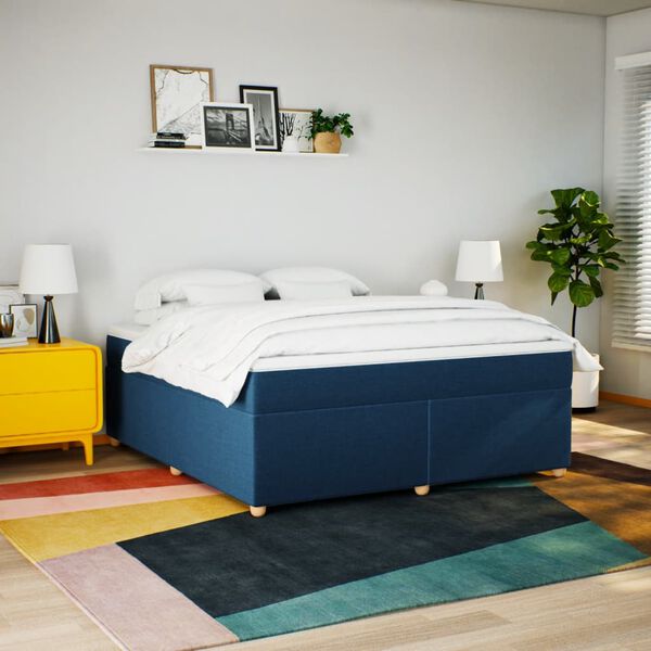 vidaXL Box Spring Bed with Mattress Blue 180x200 cm Fabric