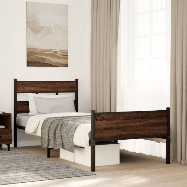 vidaXL Bed Frame without Mattress Brown Oak 100x200 cm Engineered Wood