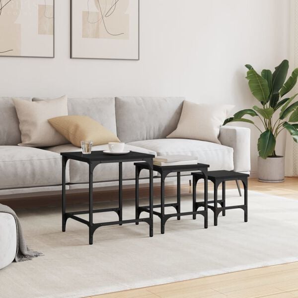 vidaXL Nesting Coffee Tables 3 pcs Black Engineered Wood