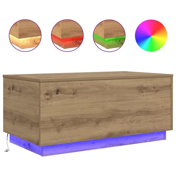 vidaXL Coffee Table with LED Lights Artisan Oak 90x50x40 cm