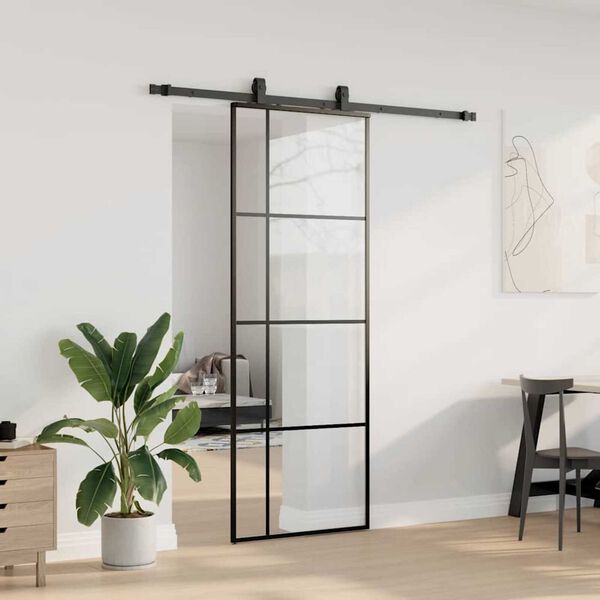 vidaXL Sliding Door with Hardware Set Black 76x205 cm ESG Glass