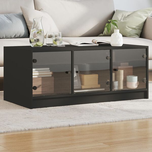 vidaXL Coffee Table with Glass Doors Black 102x50x42 cm