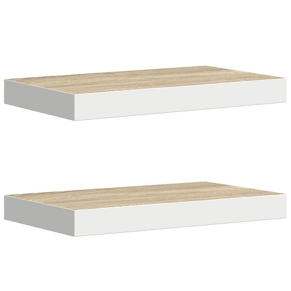 vidaXL Floating Wall Shelves 2 pcs Oak and White 40x23x3.8 cm MDF