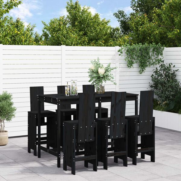 vidaXL 7 Piece Garden Bar Set Black Solid Wood Pine