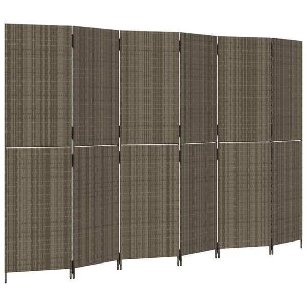 vidaXL Room Divider 6 Panels Grey Poly Rattan