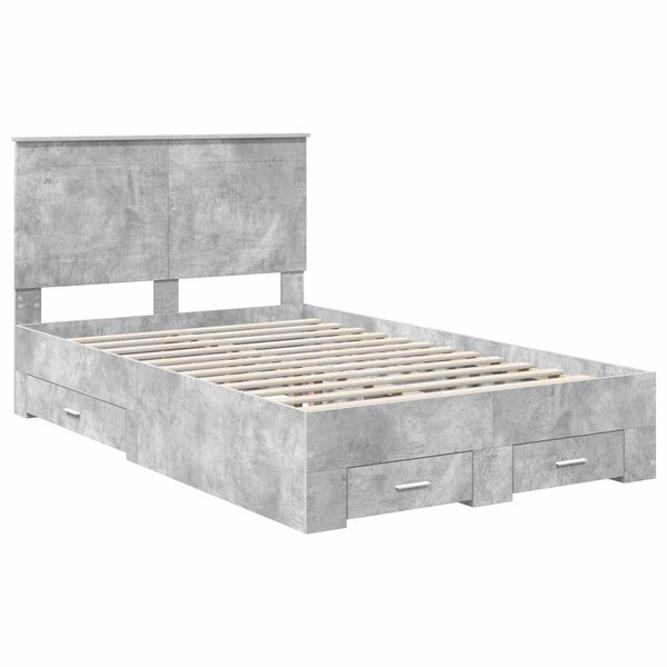 vidaXL Bed Frame Concrete Grey 135 x 190 cm Engineered Wood