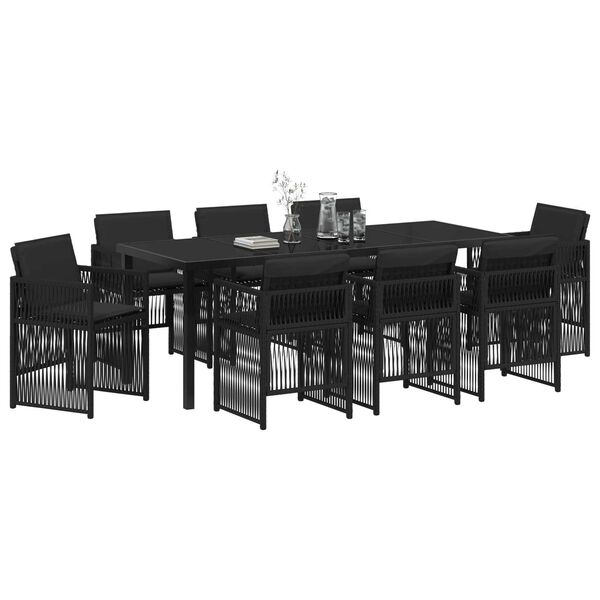 vidaXL Garden Dining Set 9 pcs Black Powder-Coated Steel