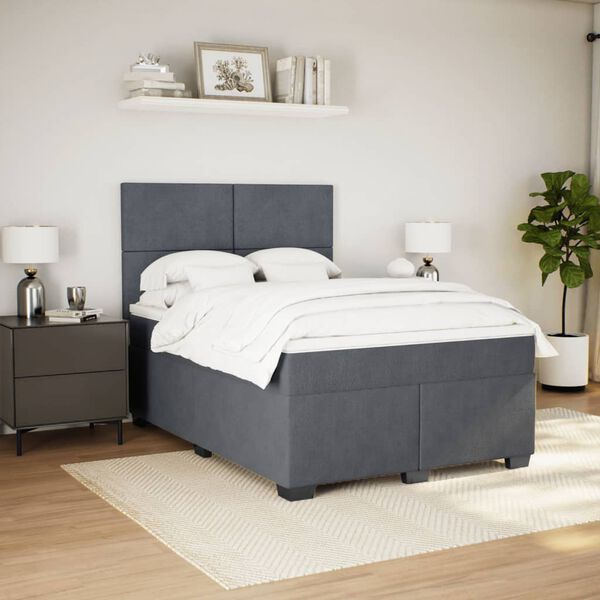 vidaXL Box Spring Bed with Mattress Dark Grey 140x190 cm Velvet