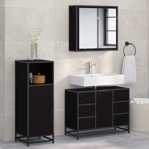 vidaXL Bathroom Furniture Set 3 pcs Black Oak Engineered Wood