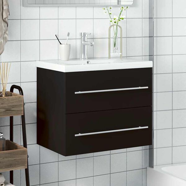 vidaXL Bathroom Sink Cabinet with Built-in Basin Black