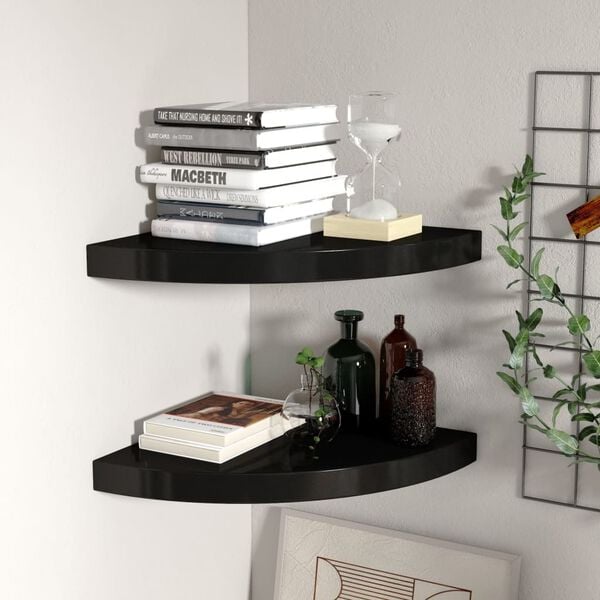 vidaXL Floating Corner Shelves 2 pcs Black 35x35x3.8 cm MDF