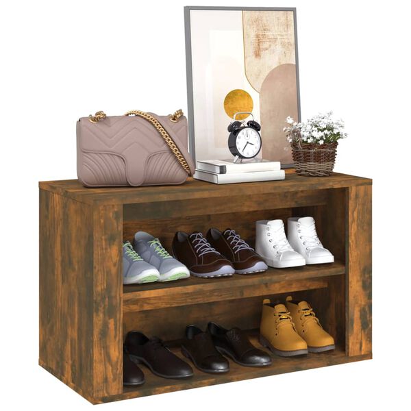vidaXL Shoe Rack Smoked Oak 75x35x45 cm Engineered Wood