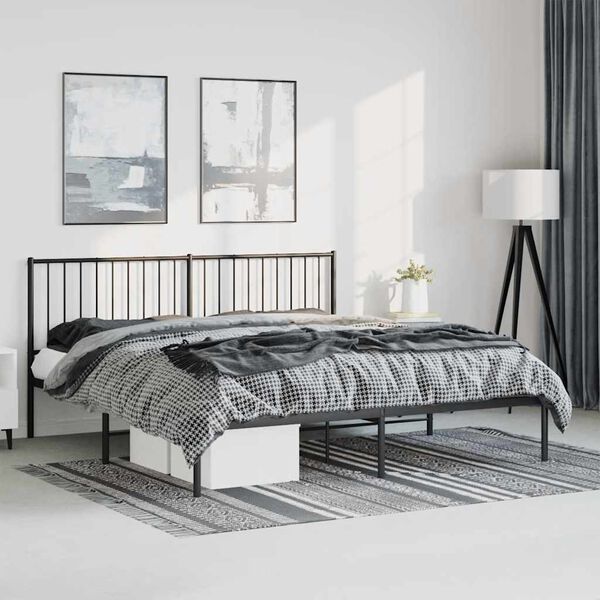 vidaXL Metal Bed Frame without Mattress with Headboard Black 183x213cm