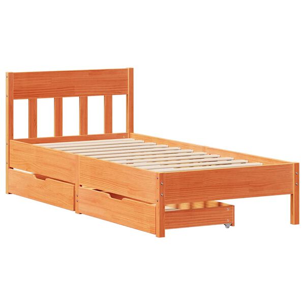 vidaXL Bed Frame without Mattress Wax Brown 75x190 cm Small Single Solid Wood Pine