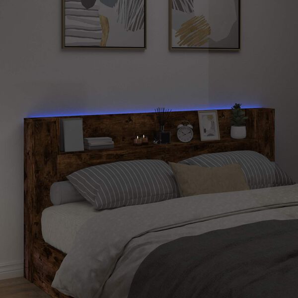 vidaXL Headboard Smoked Oak 200 x 16.5 x 103.5 cm Engineered Wood