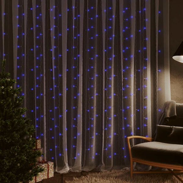 vidaXL LED Curtain Fairy Lights 3x3m 300 LED Blue 8 Function