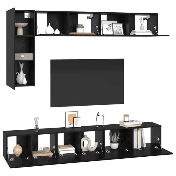 vidaXL TV Cabinet Set Wall-mounted 6 pcs Black Oak Engineered Wood