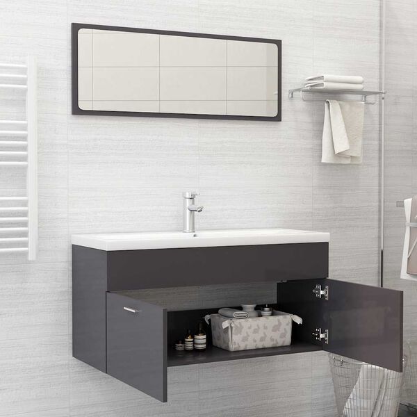 vidaXL 2 Piece Bathroom Furniture Set High Gloss Grey Engineered Wood