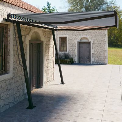 vidaXL Automatic Retractable Awning with Posts 4x3 m Blue and White